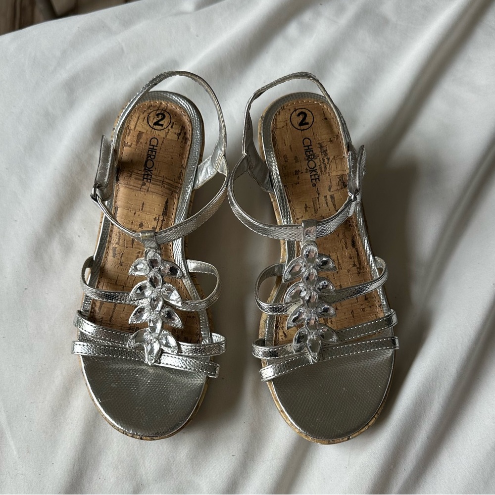 Cherokee Silver and Cork Kids Wedge Sandals